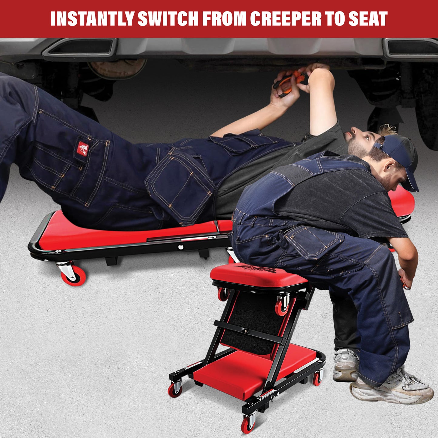 Foldable Z Mechanic Creeper 2 in 1 Bench & Seat 40 in