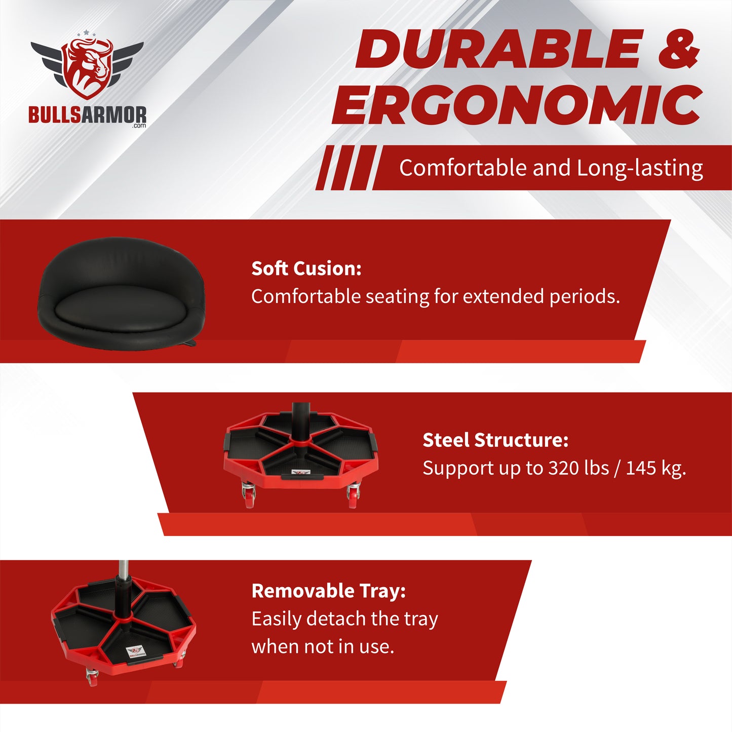 Bulls Armor product with features highlighted on a red and white background