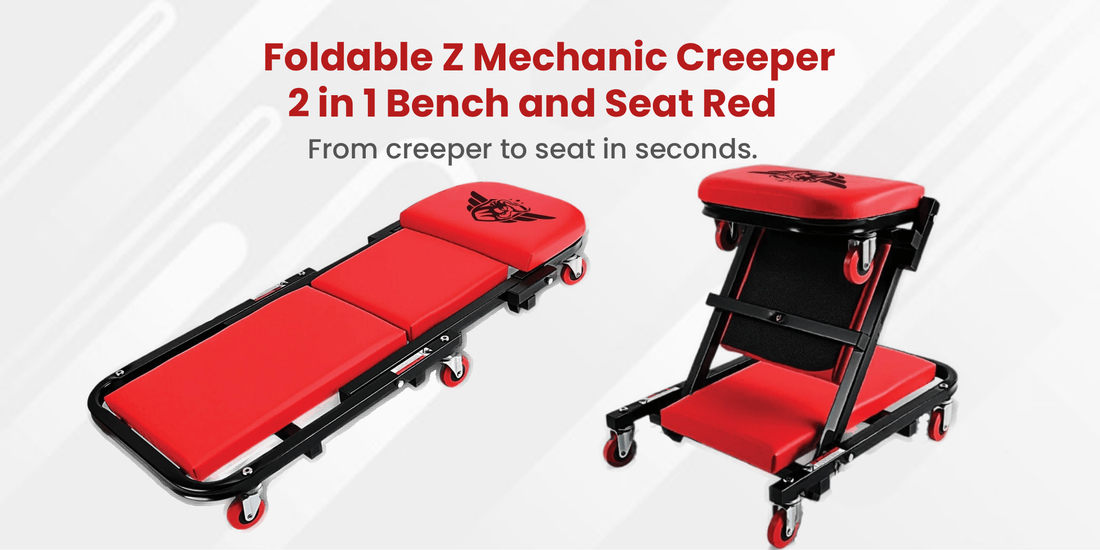 Foldable Z Mechanic Creeper 2 in 1 Bench and Seat Red