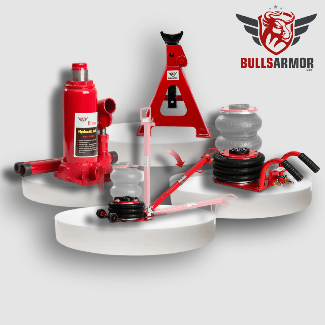 BullsArmor heavy-duty jacks and stands for safe vehicle lifting.