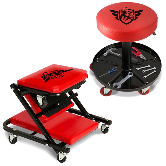 COMBO PACK Mechanic Creeper & Adjustable Mechanic Stool