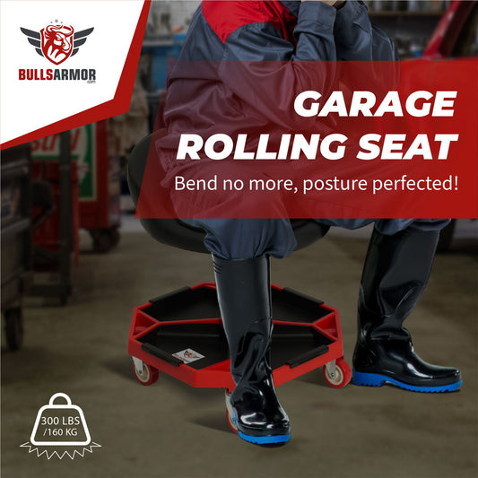 Rolling Mechanic Chair - Backrest - Multi-Compartment Removable Tray