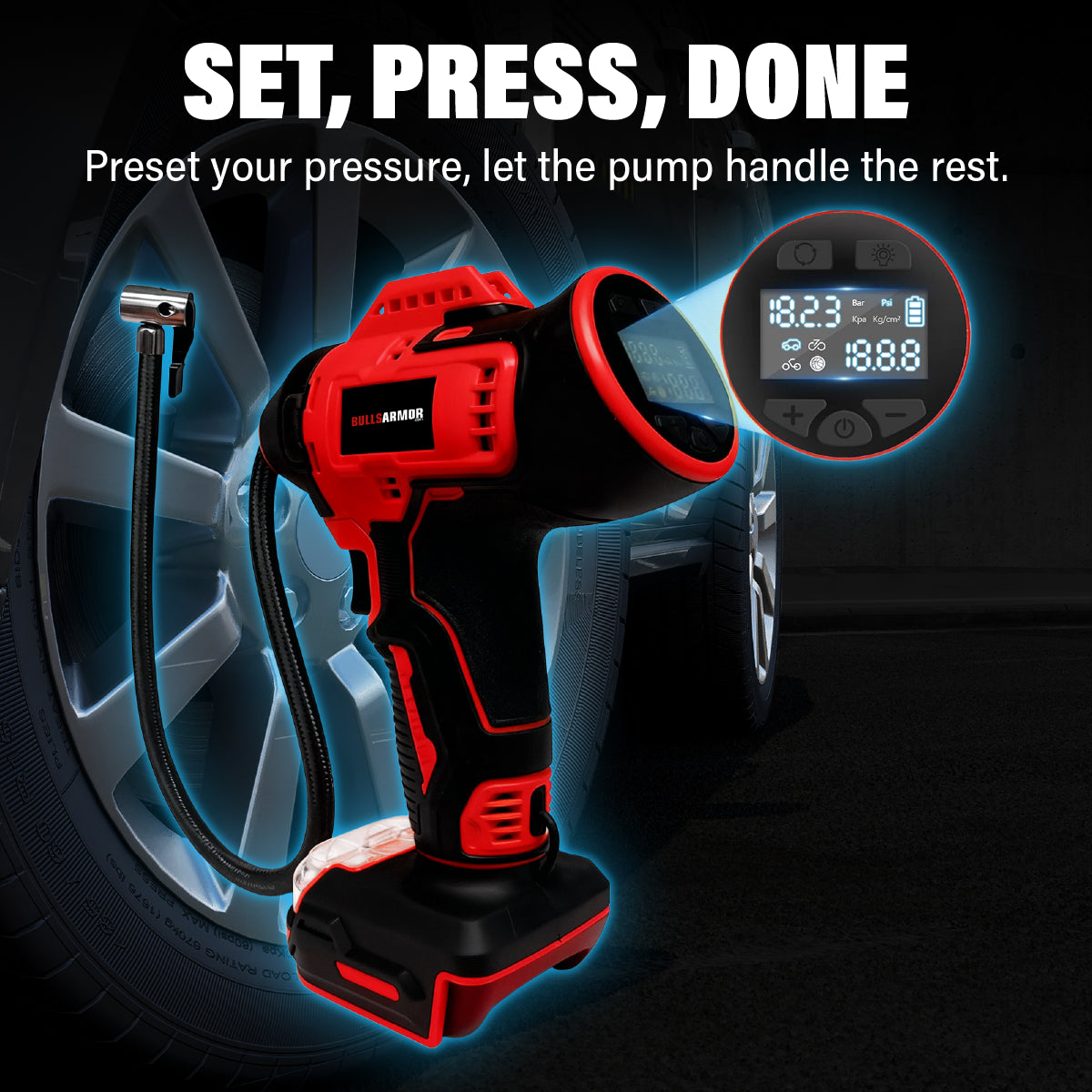 Cordless Air Pump All-In-One Kit 150PSI Tire Inflator 20V