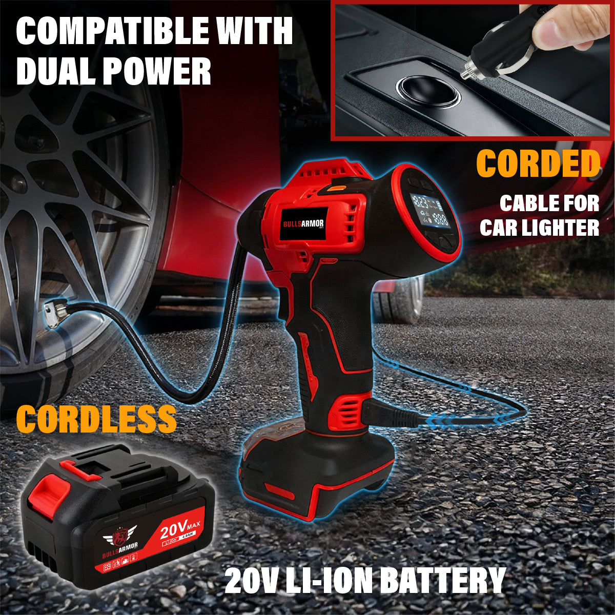 Cordless Air Pump All-In-One Kit 150PSI Tire Inflator 20V