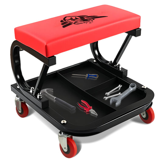 Rolling Mechanic Seat Padded Stool Tool Tray Storage