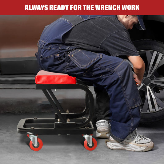 Rolling Mechanic Seat Padded Stool Tool Tray Storage