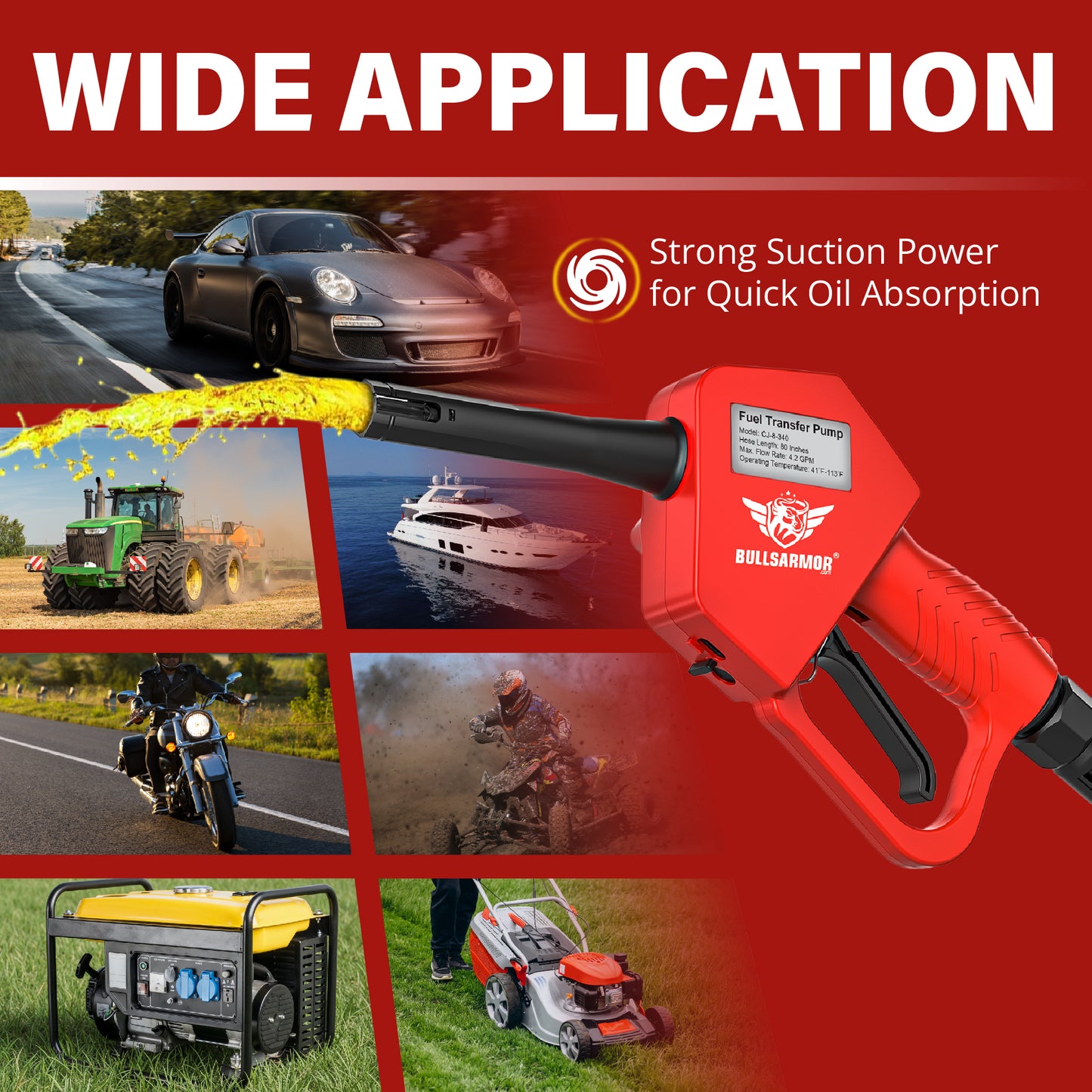 BullsArmor Portable Fuel Transfer Pump - 4.2 GPM