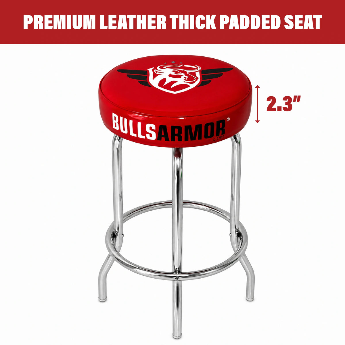 360° Swivel Bar Stool with ArmorFlex Cushion  Heavy-Duty Chrome Frame, Glossy Red