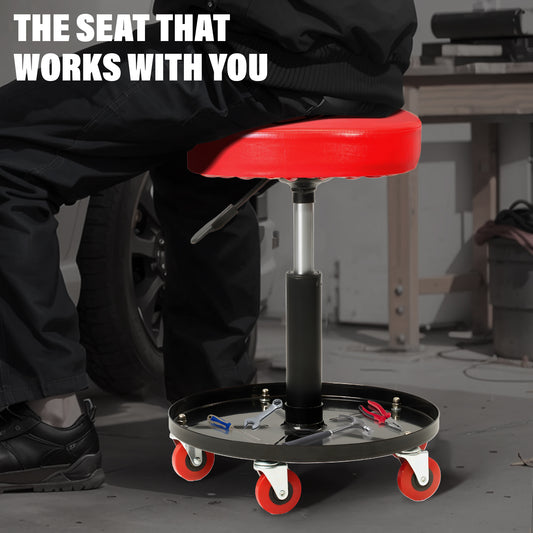 Rolling Pneumatic Mechanic Stool Adjustable Height Tool Tray Storage