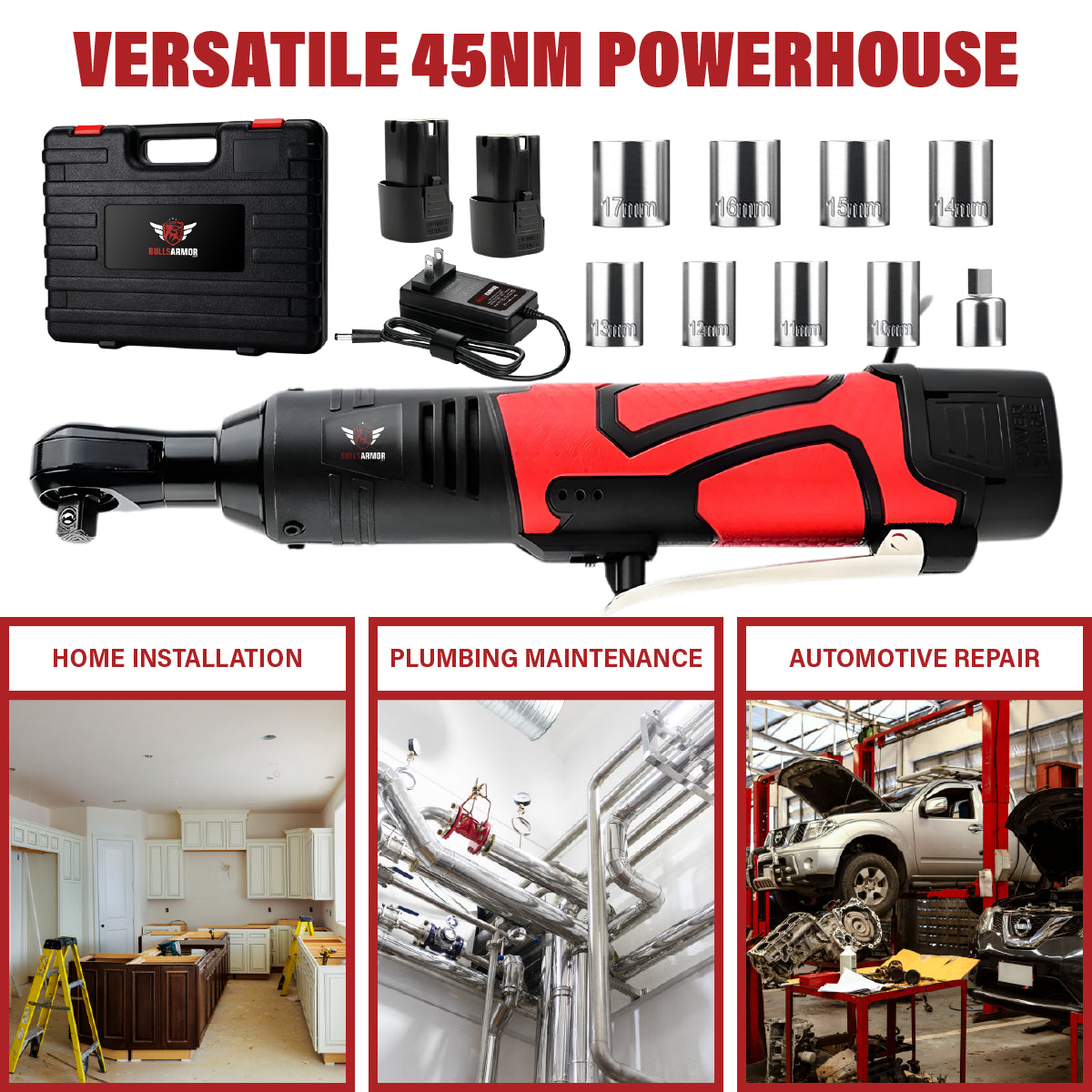 Cordless Ratchet Wrench 45 Nm All-In-One Kit High Torque Power Tool 12V